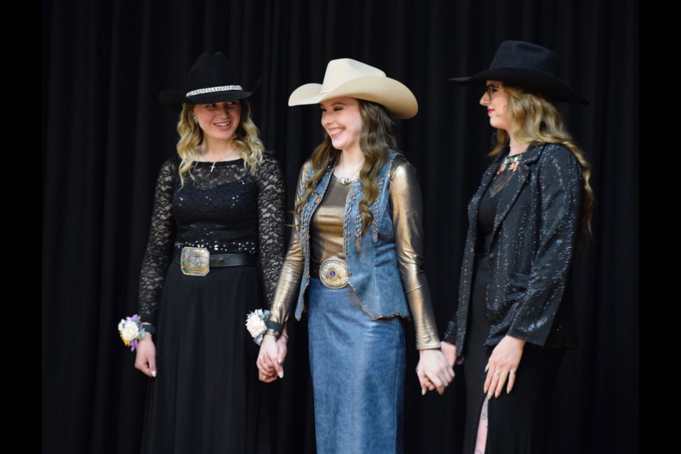Kyla Lightfoot (centre) was crowned the 2024 Airdrie Pro Rodeo Princess. Lightfoot will officially assume the title at the Airdrie Pro Rodeo at the end of June. 
