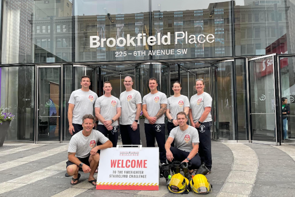 Airdrie firefighters at the 2023 annual Stairclimb Challenge at Brookfield Place.