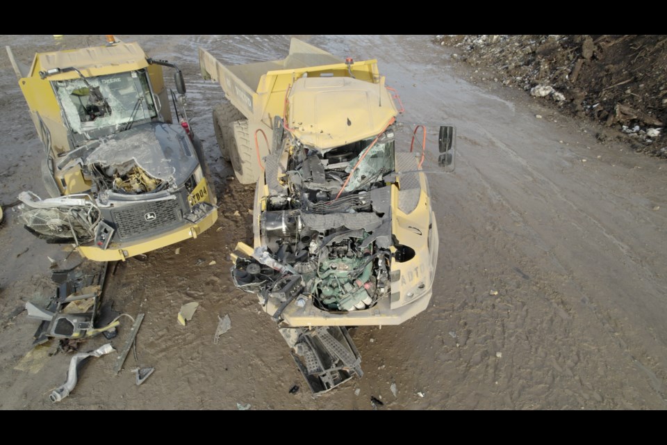 Damage to heavy equipment captured on Feb. 19, 2022 at the Coastal GasLink site, southwest of Houston, B.C.