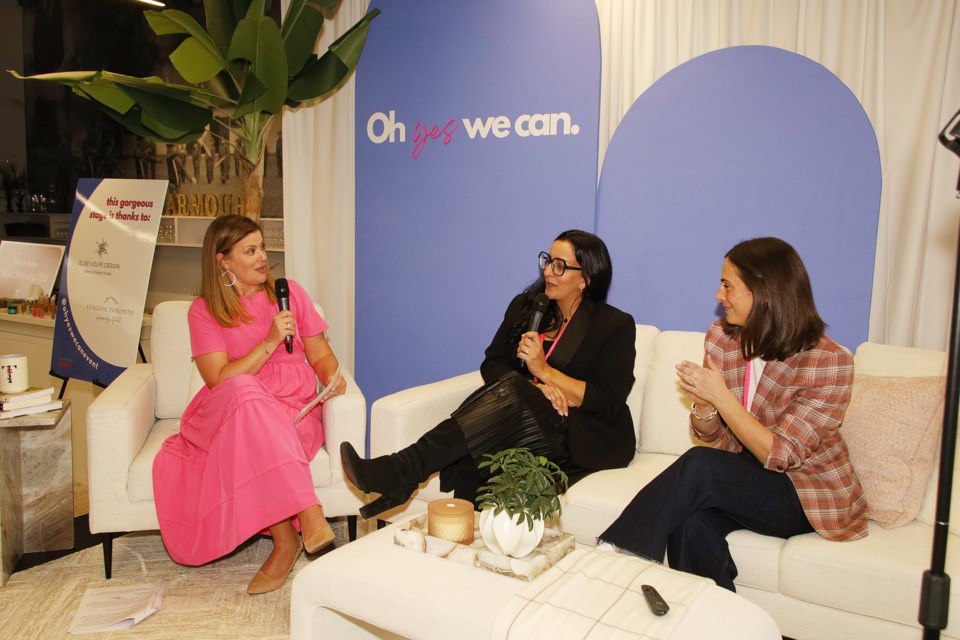 Kitchen Table CEOs owner Tracy Smith hosts a panel with Newmarket's Shabi Monzavi, owner  of Market Candle Company, and Jayme Jenkins, co-founder of Everist, at Oh Yes She Can! business event she organized for 120 female entrepreneurs and small business owners in York Region at the Aurora Armoury Nov. 4.