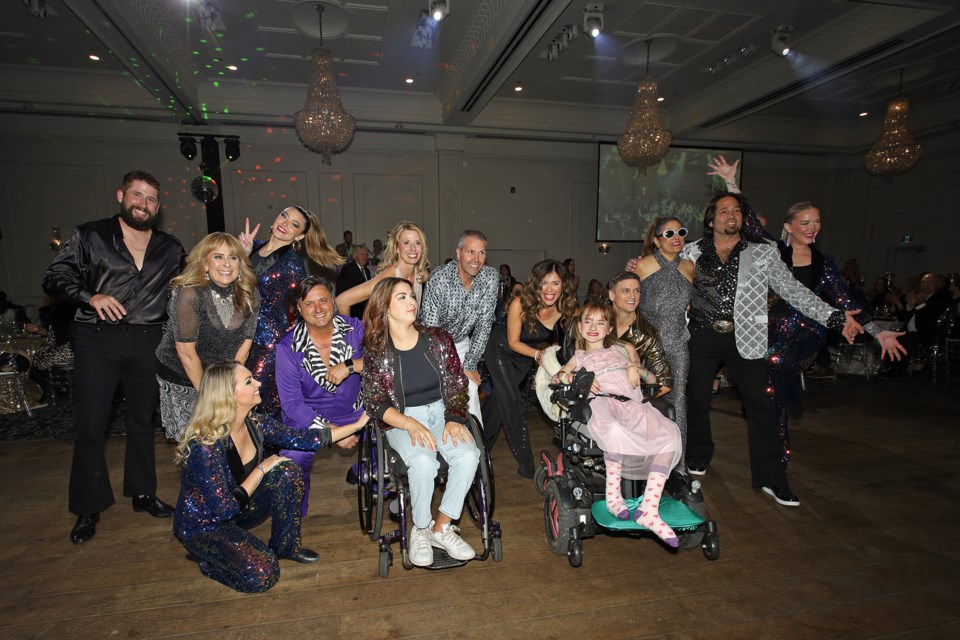 The celebrity and professional dancers, and their supporters, at last night's Newmarket-Aurora Dancing with the Easter Seals Stars helped to break a record  fundraising goal of more than $140,000 last night. Here, they kick off the night at the Royal Venetian Mansion in Aurora with Easter Seals Ambassabors Daniella Altieri and Chloe Fraser.