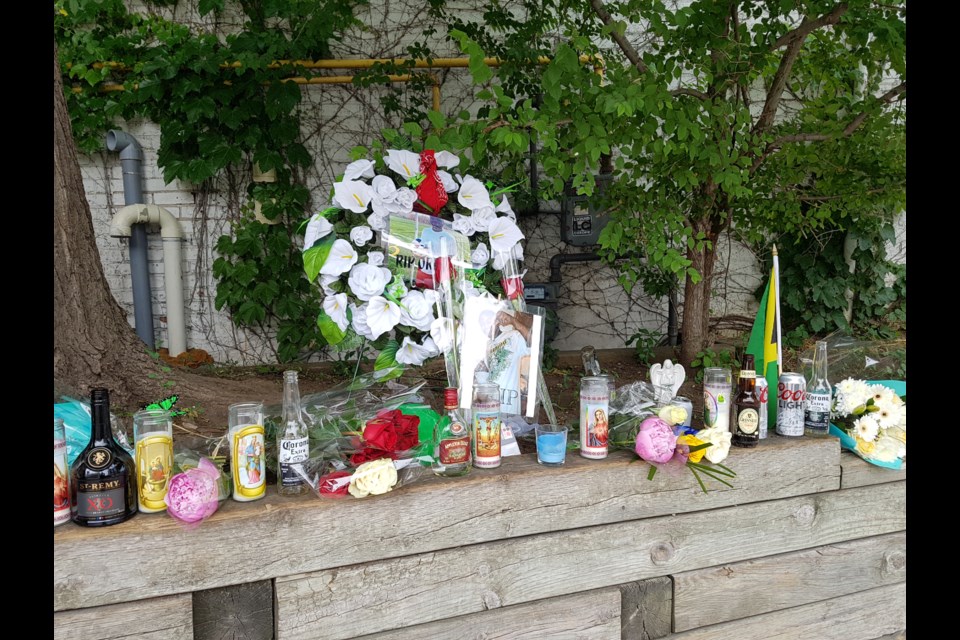 A memorial for Orlando Brown has been set up on Bayfield Street just south of Dunlop Street. Shawn Gibson for BarrieToday