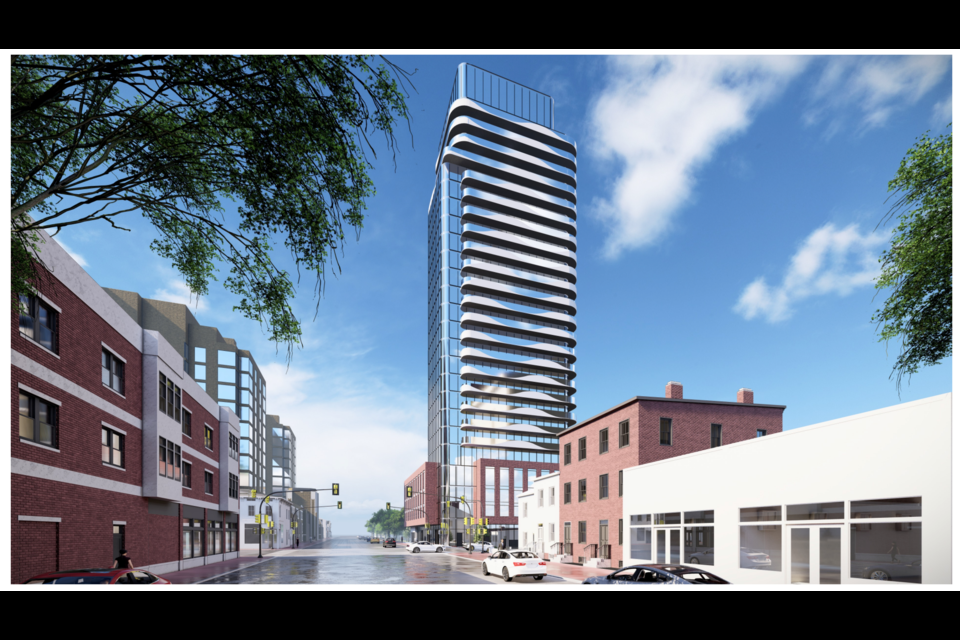 Rendering of a development proposal for Dunlop Street East and Mulcaster Street in downtown Barrie.