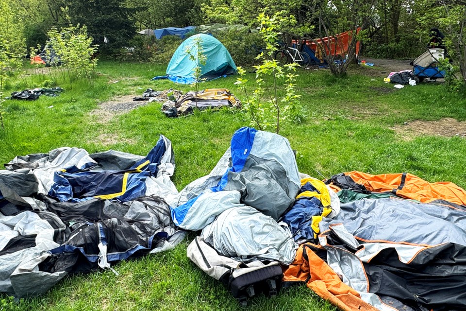 Tents making up a part of the Milligan's Pond homeless encampment near Boys Street South and Dunlop Street West in Barrie.