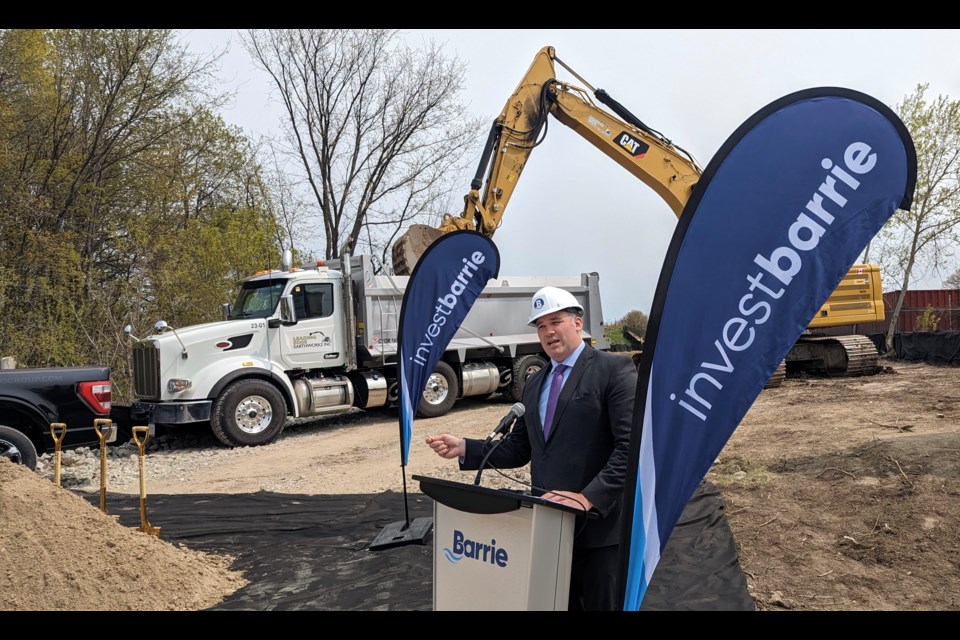 Barrie Mayor Alex Nuttall makes an announcement Tuesday afternoon about new jobs coming to the city.