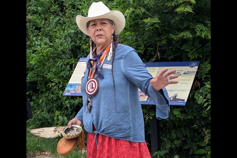 Becky Big Canoe speaks during Sunday afternoon's For the Love of Water event in Barrie.