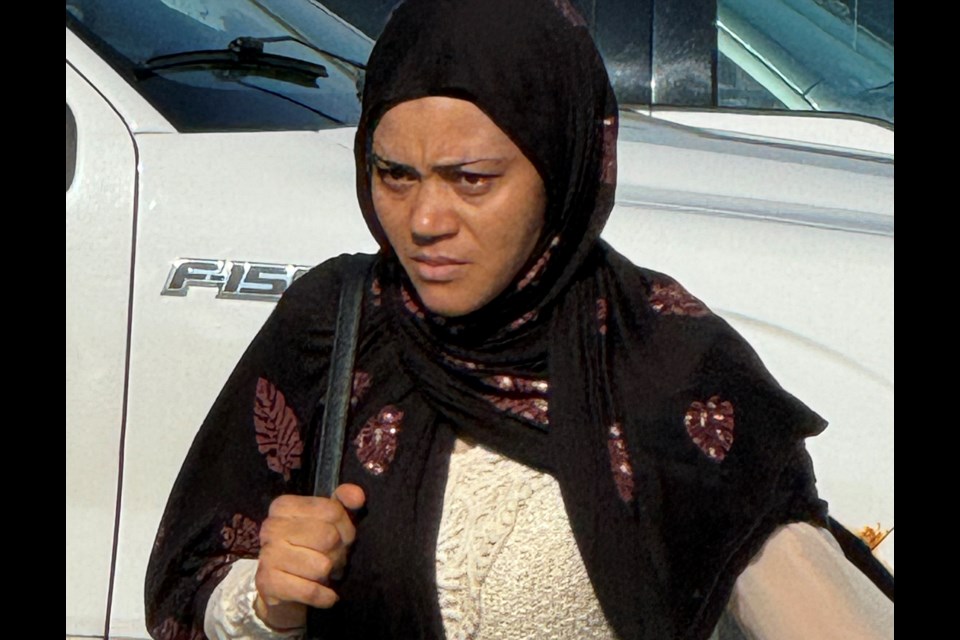 Maimuna Baldeh, who was convicted of a 2018 fatal hit-and-run that claimed the life of Midhurst resident Dominik Adamek, arrives at the Barrie courthouse on Thursday in advance of her sentencing hearing.