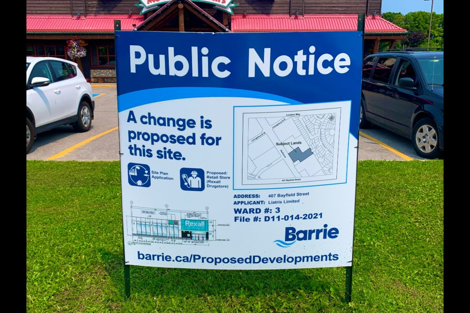 Sign of proposed changes coming to 407 Bayfield St., in Barrie