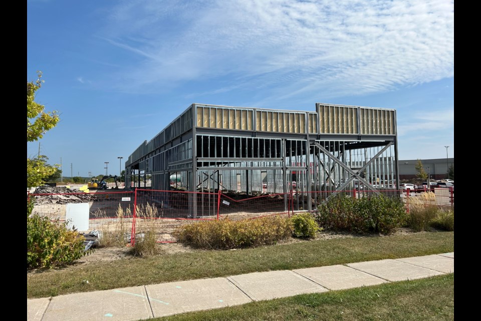 A building is being constructed within the parking lot of Georgian Mall, along Bayfield Street in Barrie.