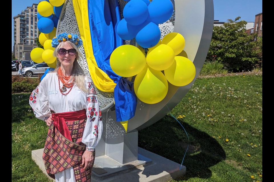 Lesya Plawiuk with her Vyshyvanka  blouse at the Ukrainian Vyshyvanka Day Festival on Sunday.