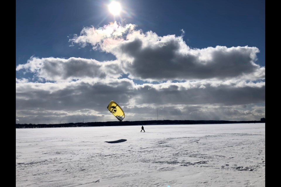 The ski hills may be closed but Kempenfelt Bay beckoned recreational enthusiasts of all sorts including this kite skier.