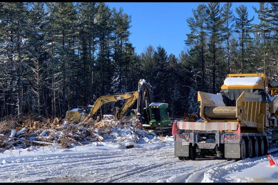 Crews work at clearing the 50-acre parcel of land purchased by the Township of Springwater from the Ministry of Natural Resources and Forestry, known locally as the Hasty Tract, for its new Community Hub. 