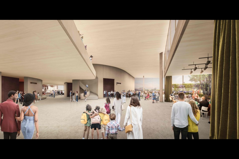 Rendering of the interior of a proposed community cultural hub on Dunlop Street West in Barrie.