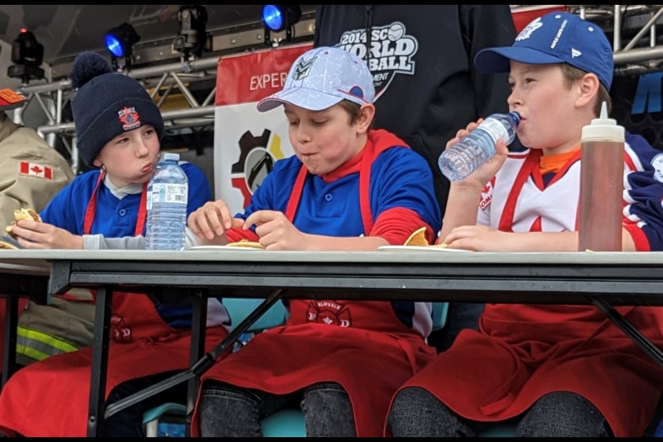 Eating pancakes are, from left to right, Brody Coram, Nash McMann and Everson Fay.