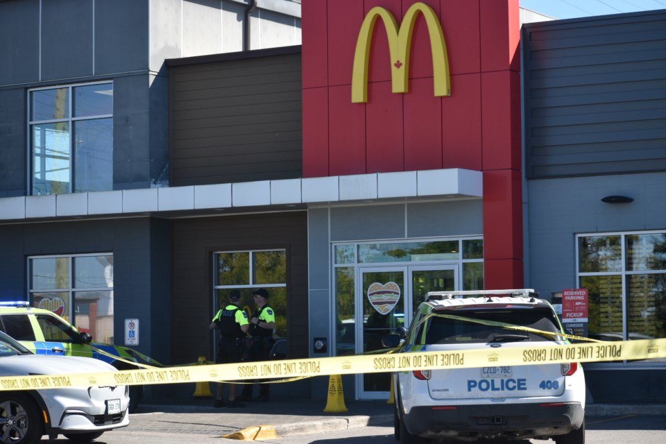 A Barrie police officer sustained non-life-threatening injuries following an incident at McDonald's on Bayfield Street on Sunday, Sept. 29.