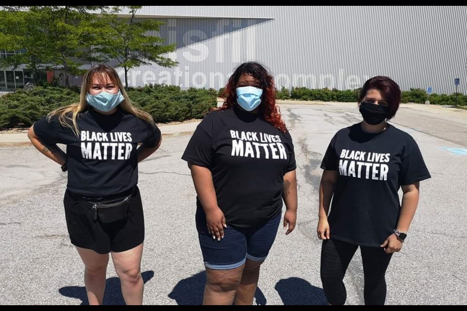 From left, Angela Bratton, Cassandra Amanyangole and Aleesha Gostkowski are hosting a Black Lives Matter rally at Sunnidale Park on Aug. 22. Missing from photo is Taylor Newman. Photo supplied