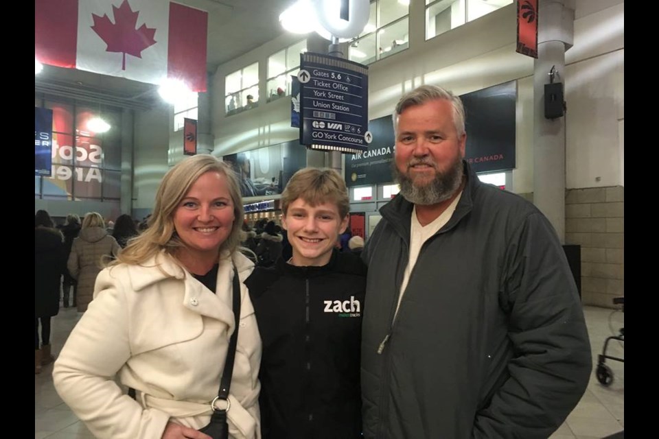 From left, Shelley Hofer, Zach Hofer and Derek Clark have a family day at the Ellen DeGeneres special in Toronto this past Sunday. Photo supplied