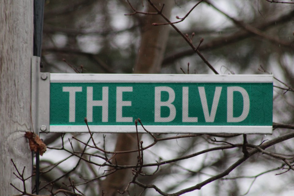 The Boulevard, or The Blvd according to this sign, is a street in south-end Barrie near Minet's Point Park. Raymond Bowe/BarrieToday