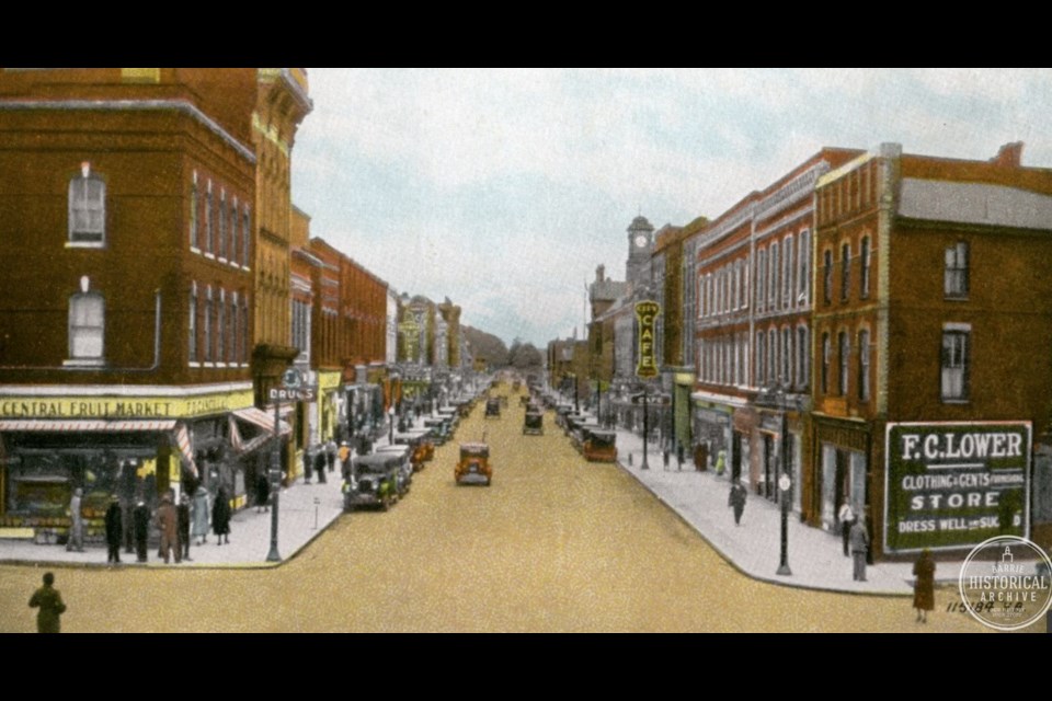 Cafés line Dunlop Street East circa 1925.