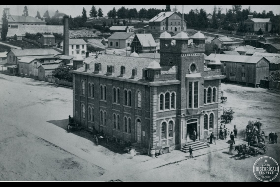 The Market Building in downtown Barrie, pictured between 1856 and 1875.