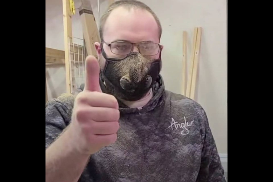 The dust in a work site can be plentiful, as seen on this mask.