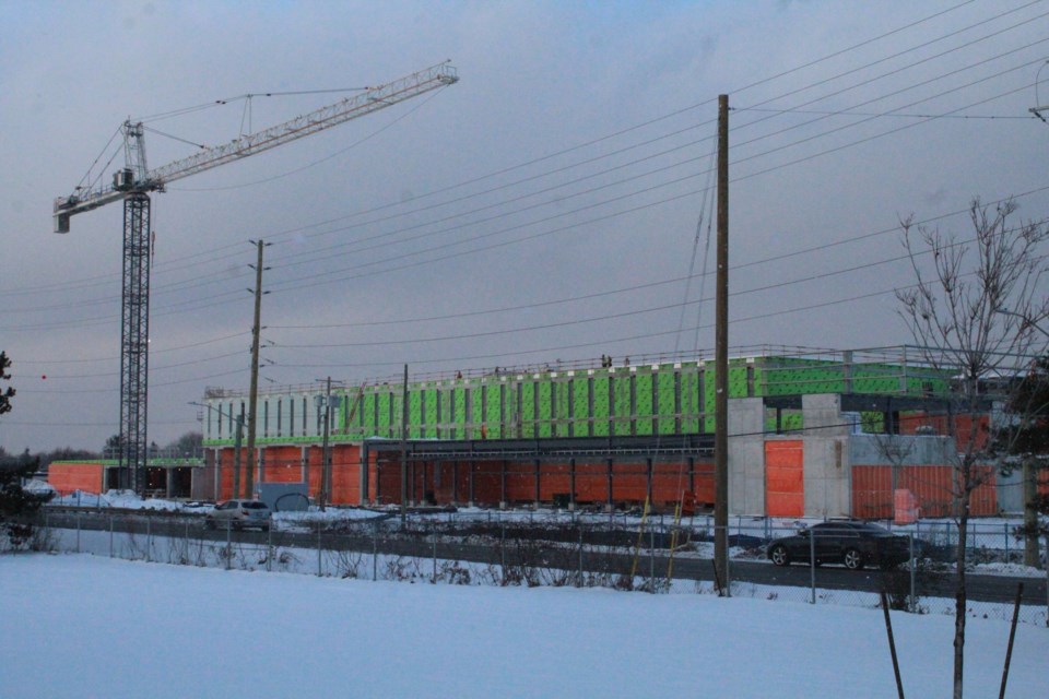 Construction continues on the Barrie-Simcoe Emergency Services Campus on Tuesday, as seen from the ONRoute facility along Highway 400. Raymond Bowe/BarrieToday