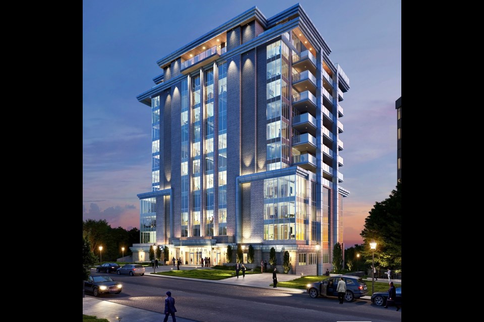 Rendering of a proposed residential tower at 217 Dunlop St. E. 