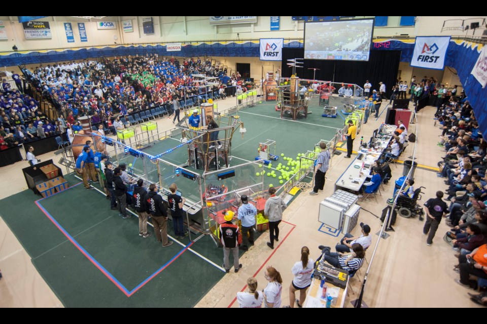 High school students pit their robots against each other in trials at the FIRST STEAMWORKS robotics competition held at Georgian College March 25 and 26.
Photo courtesy Georgian College