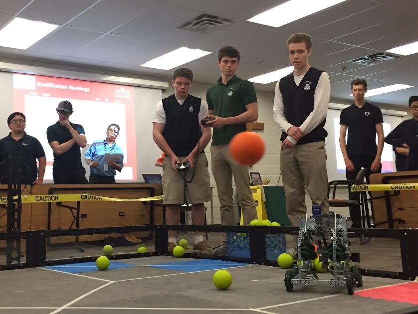 Follow the orange ball. Students and their robots had to score the most goals by shooting brightly coloured balls into two nets.
Sue Sgambati/BarrieToday