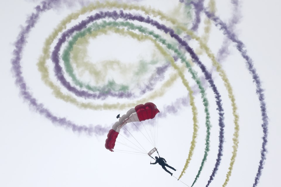 Members of the CAF SkyHawks parachute team during a recent Barrie Airshow. 
