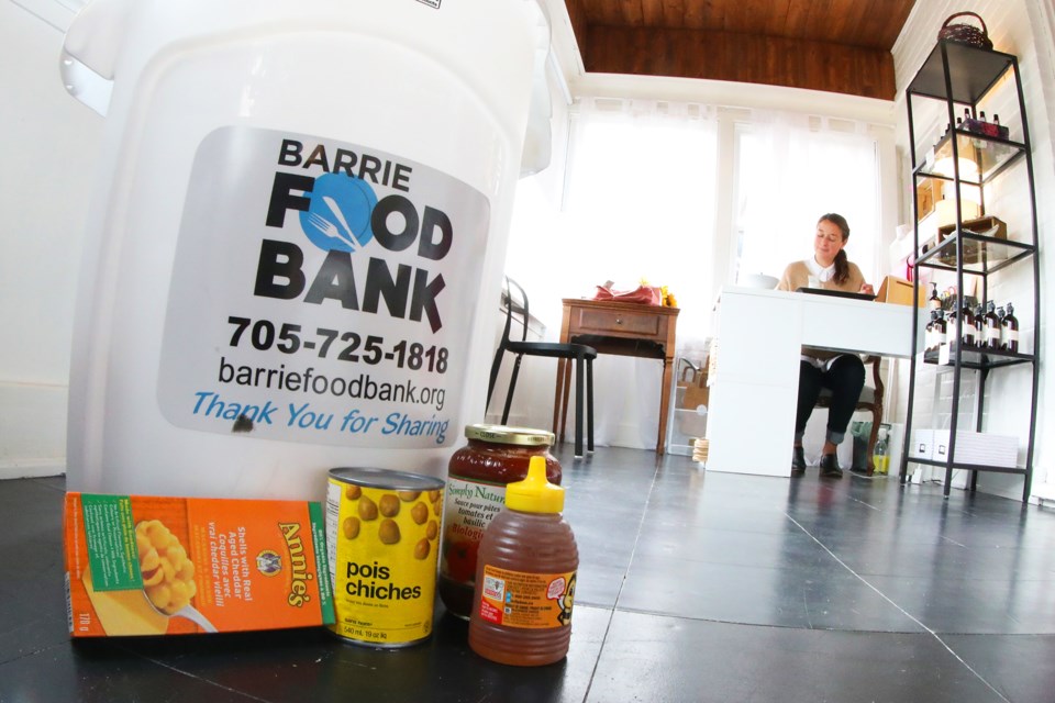 Hollie Mann of Sophia Street Apothecary is hosting a Barrie Food Bank food drive marking the first year in business. The goal is to reach 200 pounds and collecting will run until October 31. Kevin Lamb for BarrieToday.