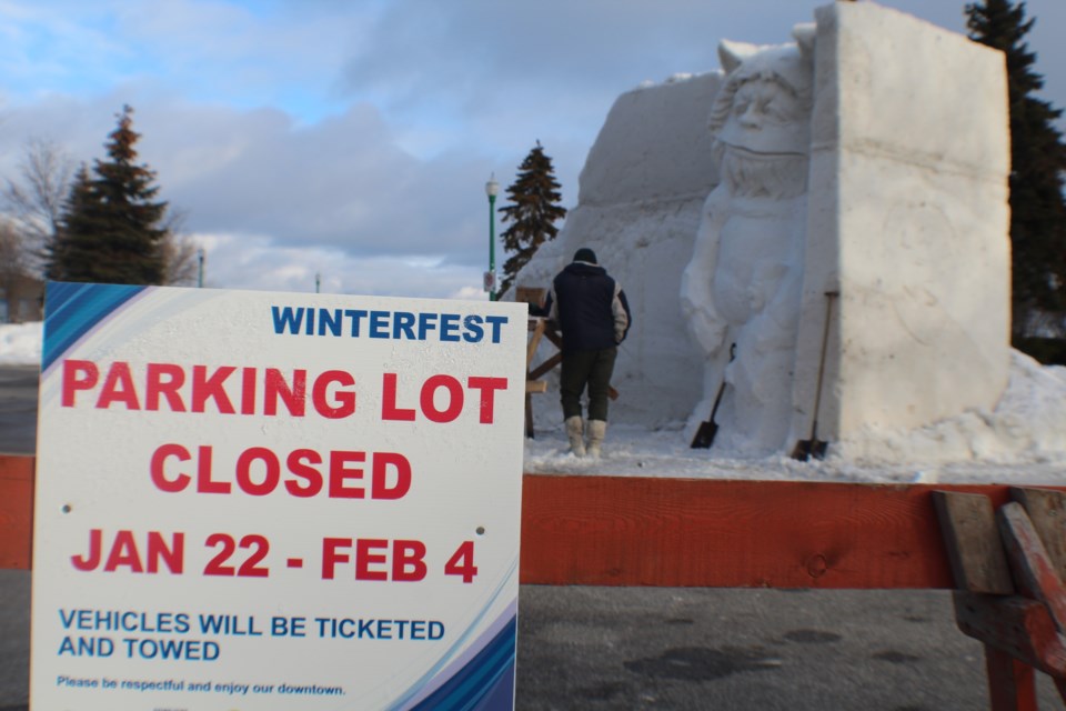 A portion of the parking lot at Heritage Park was closed this week in preparation for this weekend's Winterfest event. Raymond Bowe/BarrieToday