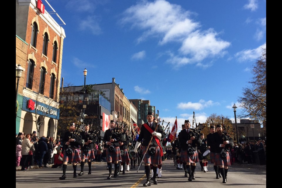 A significant crowd turned out as today's Remembrance Day parade took place downtown. Sue Sgambati/BarrieToday