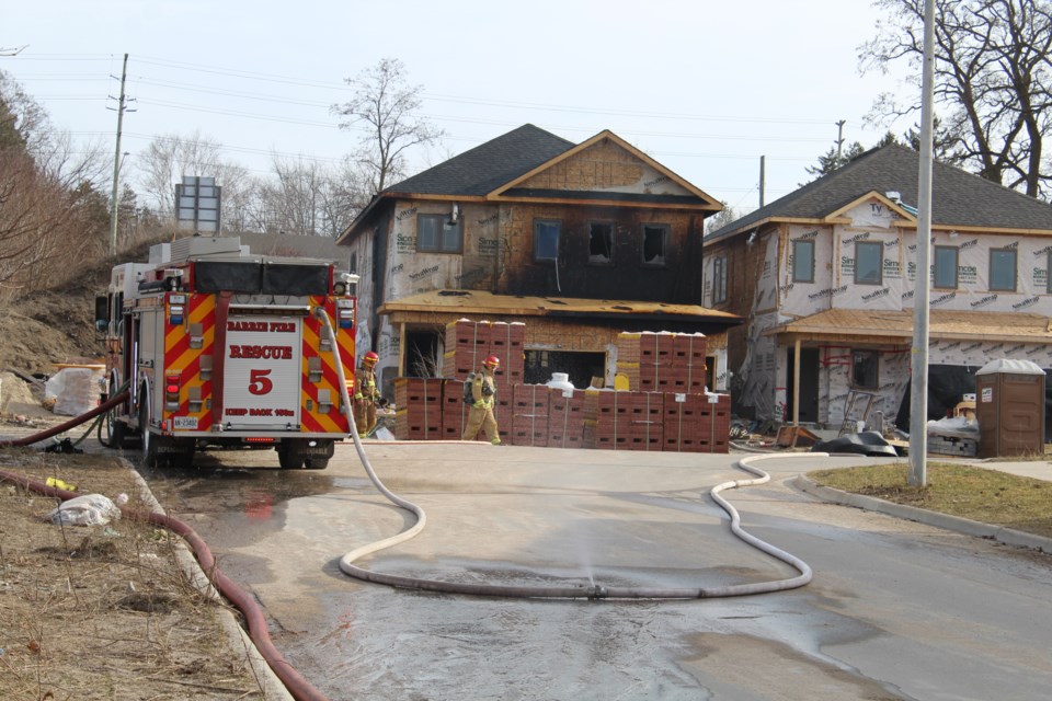 Barrie firefighters were called out to a blaze at a home under construction on Bishop Drive, near Ardagh Road and Ferndale Drive, on the afternoon of Monday, March 16, 2020. Raymond Bowe/BarrieToday