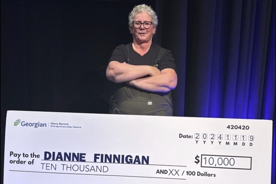 Dianne Finnigan, of women’s workwear and overalls company The Dirty Seahorse, won $10,000 in Georgian College’s sixth annual Further Faster Grand Pitch event.