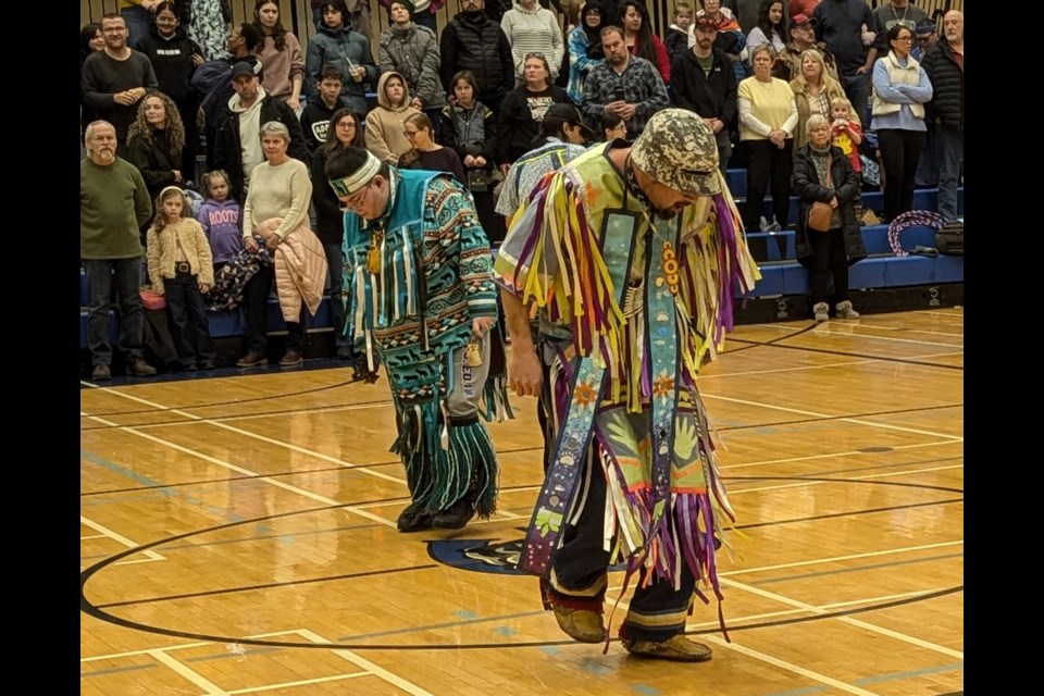 Grass dancers are shown Saturday at the Georgian College Traditional Pow Wow.