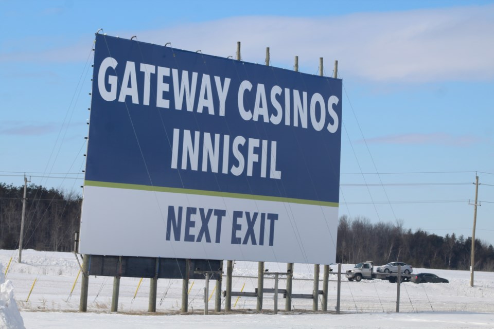 A sign advertising Gateway Casinos Innisfil alongside Highway 400, south of Barrie, on Feb. 1, 2019. Raymond Bowe/BarrieToday