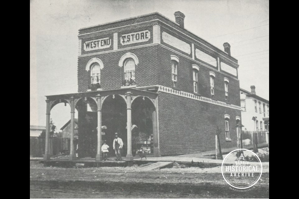 The property at 68 Dunlop St. W., as it appeared circa 1875. 