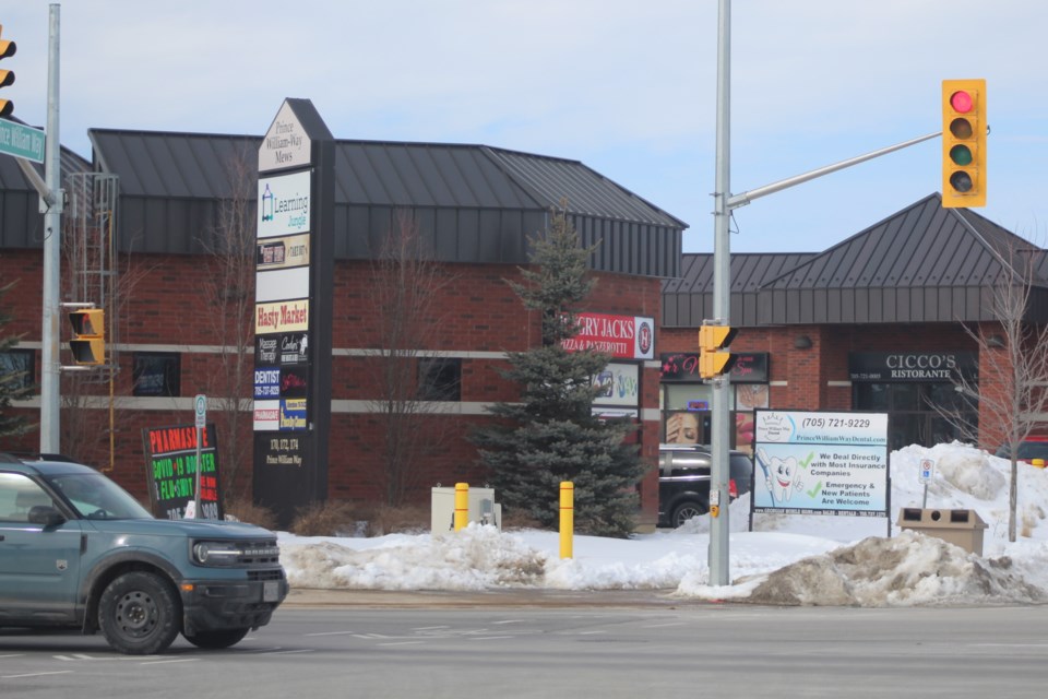 The plaza at Mapleview Drive East and Prince William Way is shown in a file photo.