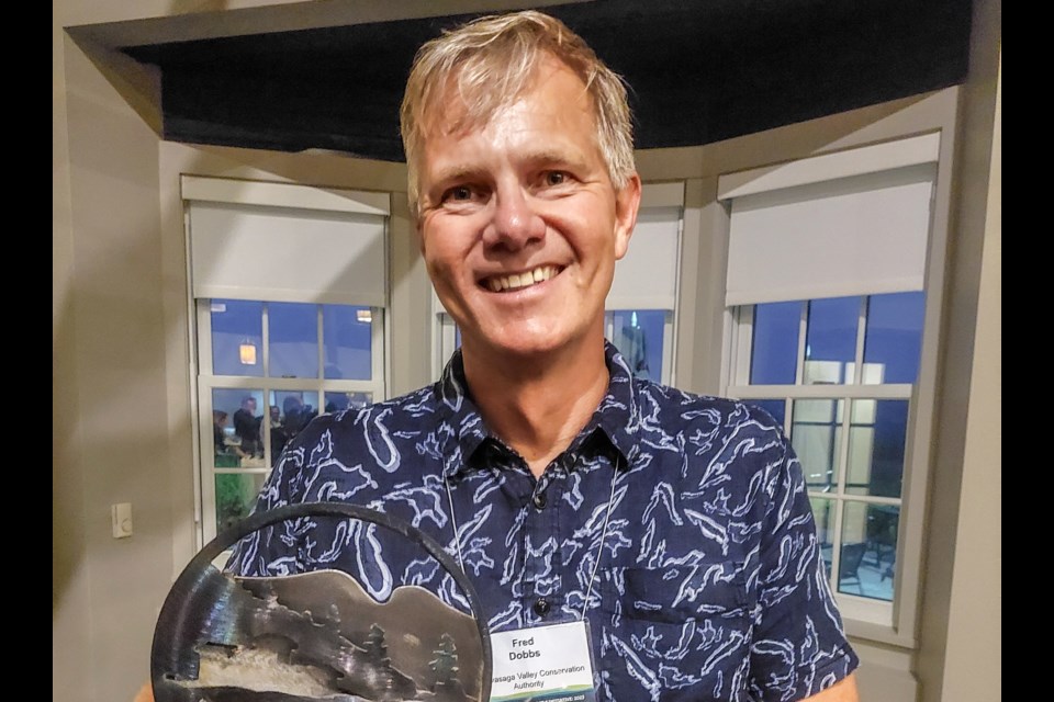 Fred Dobbs, stewardship services manager with the Nottawasaga Valley Conservation Authority, received an Award of Recognition at the Natural Channels Systems Conference in Guelph in 2023. | Photo supplied by the Nottawasaga Valley Conservation Authority