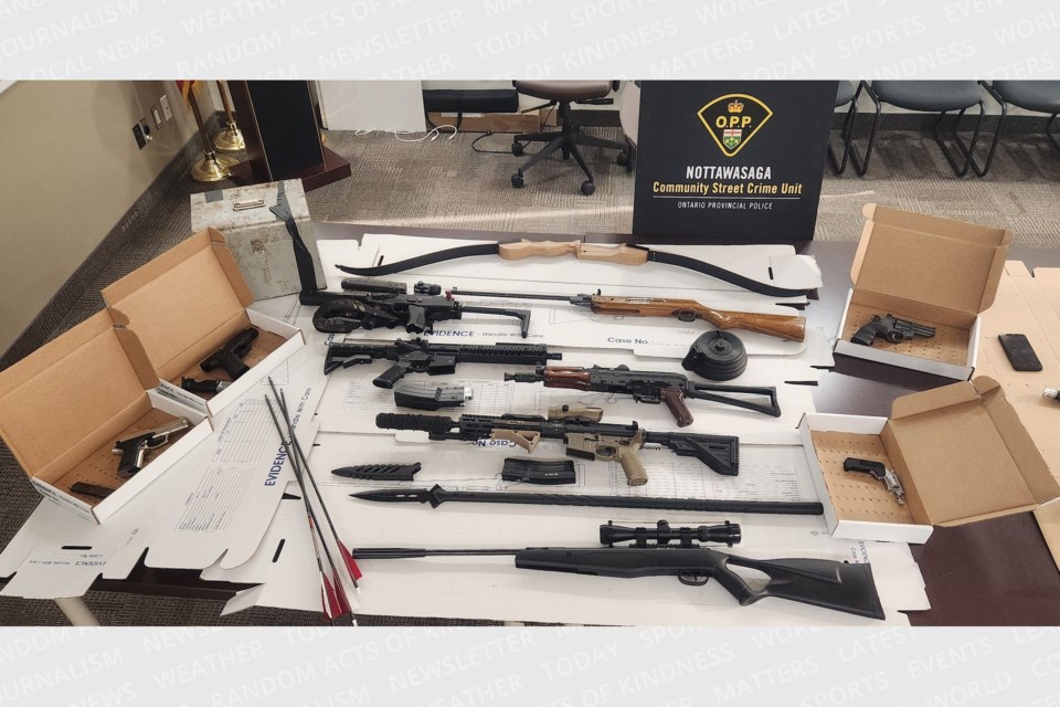 Police seized drugs, weapons, vehicles and other items while executing search warrants Thursday in Barrie, Essa and Tay.