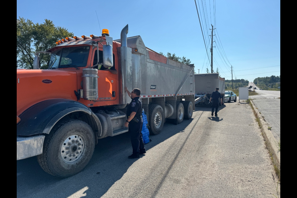 Barrie police took this truck's trailer off the road after it was found to have a cracked frame during a commercial vehicle blitz on Sept. 19, 2024. 