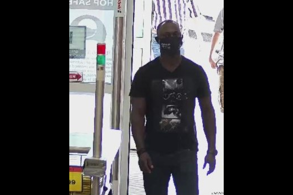 Barrie police have released this surveillance image of a man wanted in connection to a theft from the Bayfield Street Canadian Tire outlet on Sept. 5. Image supplied