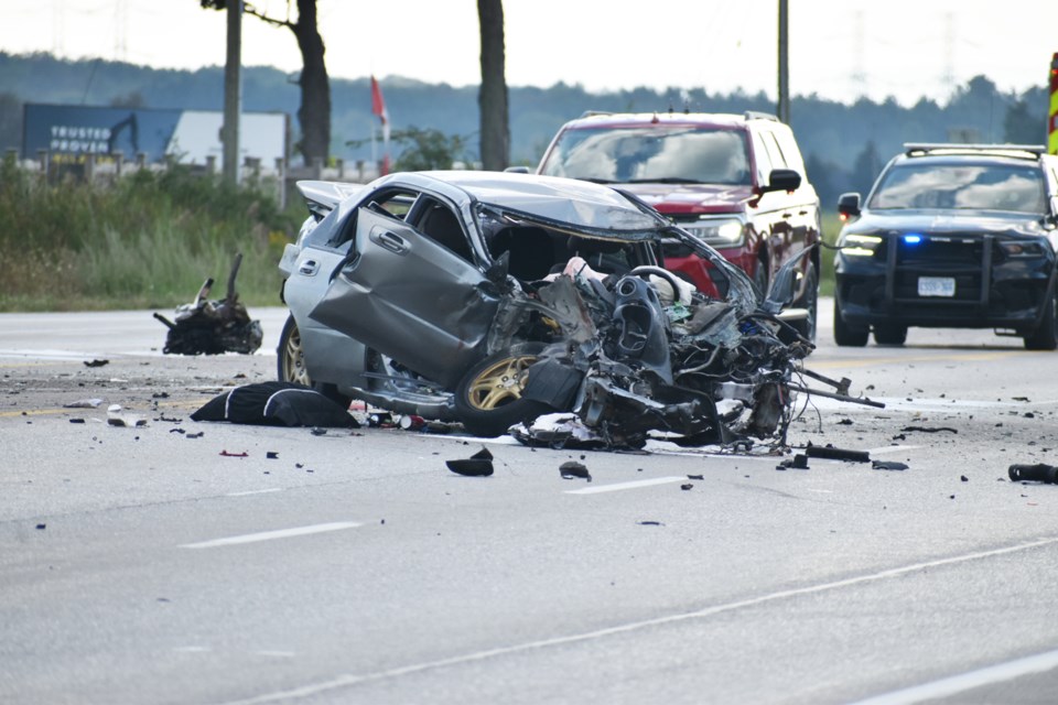 Three people were taken to hospital with non-life-threatening injuries after a crash involving four vehicles on Tuesday near the border of Barrie in Springwater Township.