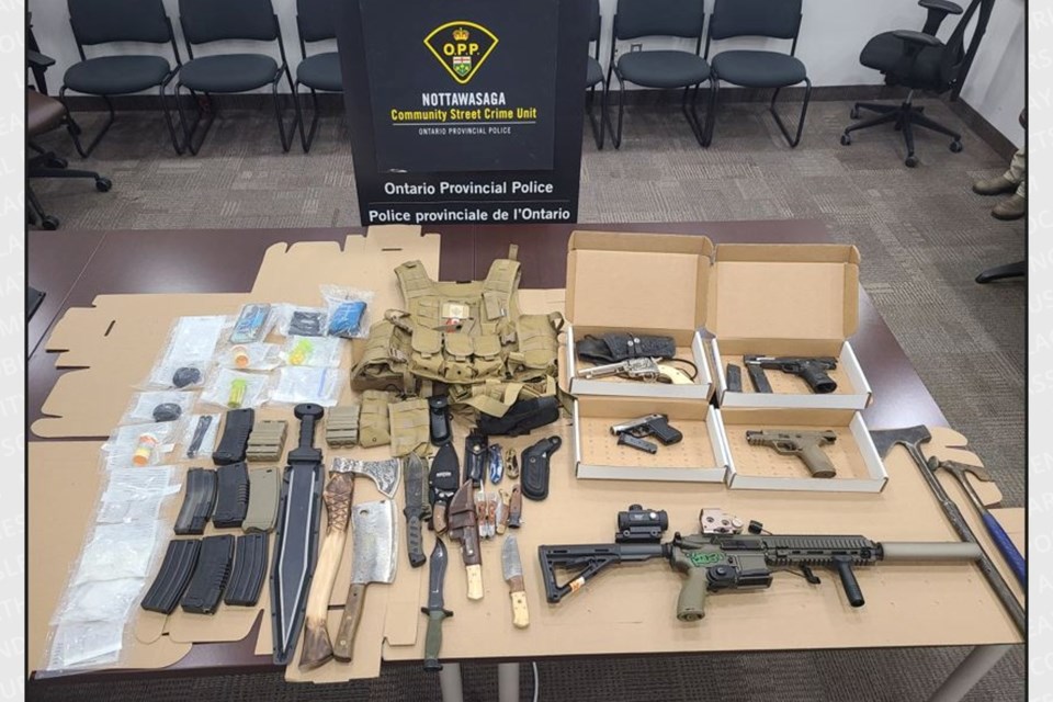 Nottawasaga OPP seized several weapons as part of a drug-trafficking investigation in Alliston. 