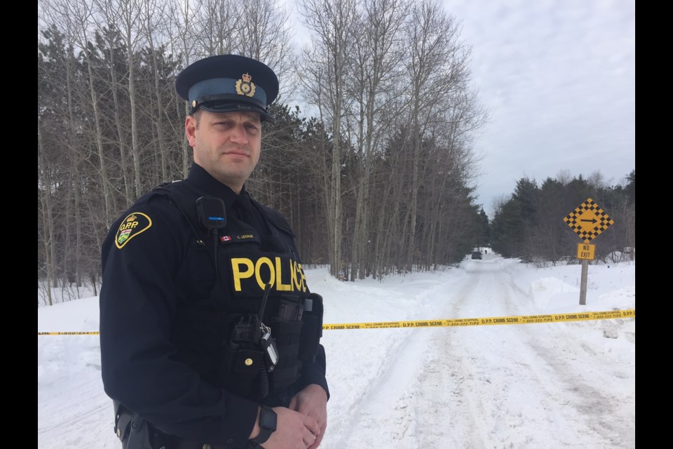 OPP Const. Chris Lesage is pictured at the scene of a fatal train/snowmobile collision in Midhurst on Feb. 17, 2017.
Sue Sgambati/BarrieToday