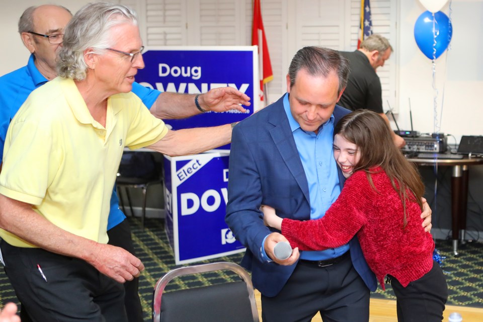 Barrie-Springwater-Oro-Medonte PC candidate Doug Downey is congratulated by his daughter and supporters after his election victory on Thursday, June 7, 2018.  Kevin Lamb for BarrieToday
