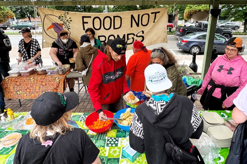 Food was on offer at a community gathering at City Hall in Barrie to mark Support Don't Punish Day in support of a "global day of action against the war on drugs," on June Wednesday, June 26. The event was hosted by Ryan's Hope and Moms Stop the Harm.