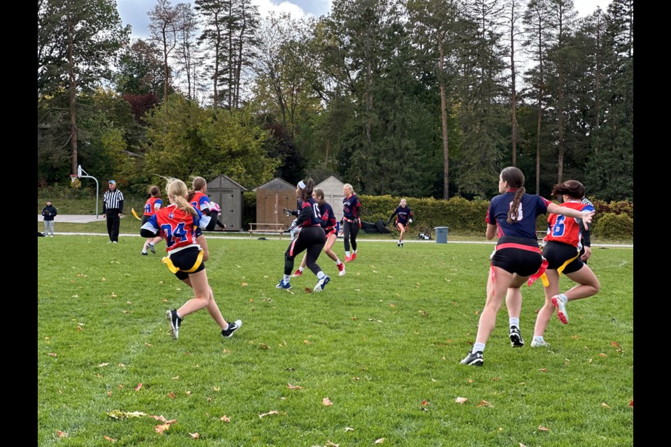 The Bear Creek senior girls flag football team in action. 