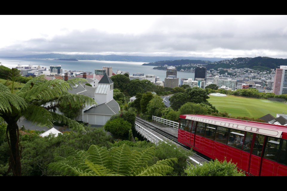 Wellington, the capital city of New Zealand, as seen from the cable car terminus.